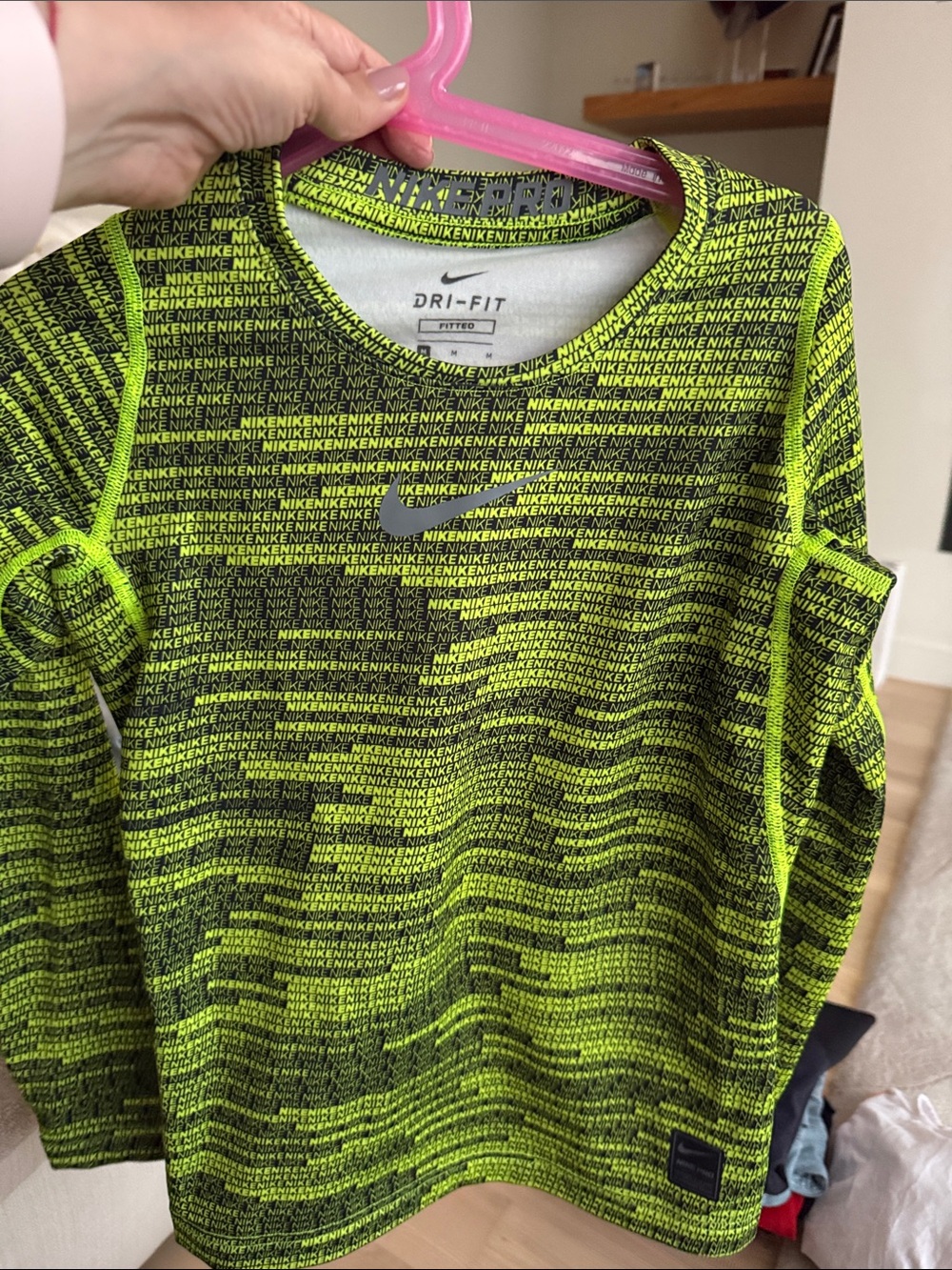 Nike Neon Yellow and Black Dri-FIT Repeat Logo Long Sleeve Top